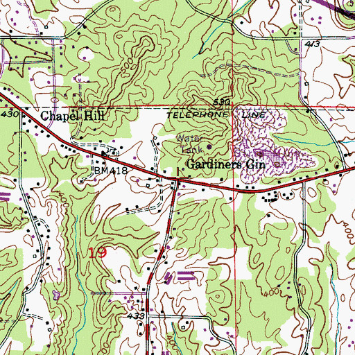 Topographic Map of Gardiners Gin, AL