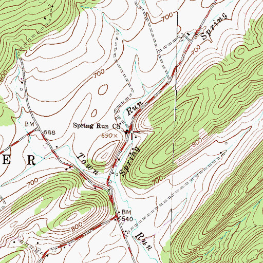 Topographic Map of Spring Run Church, PA