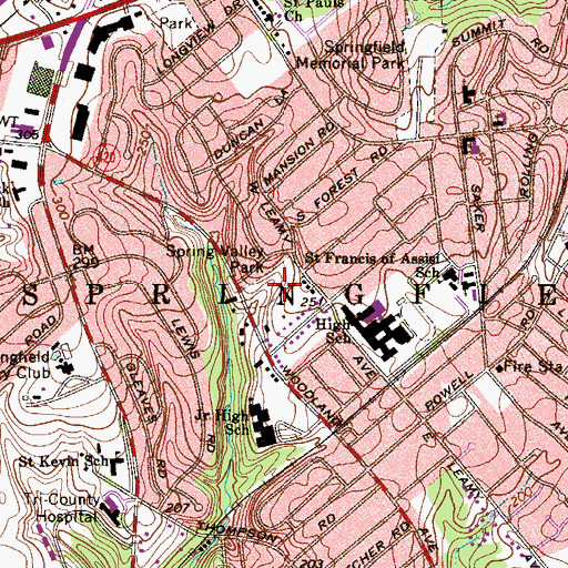 Topographic Map of Spring Valley Park, PA
