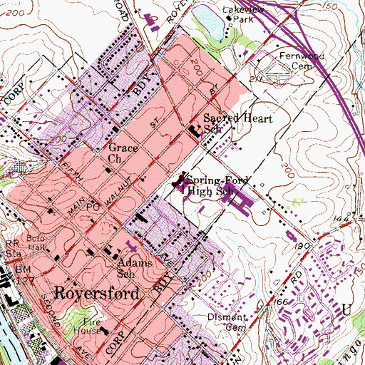 Topographic Map of Spring-Ford High School, PA