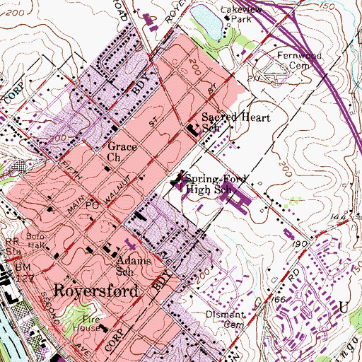 Topographic Map of Spring-Ford High School, PA