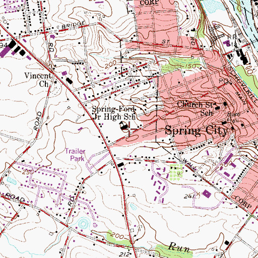 Topographic Map of Spring-Ford Intermediate School, PA