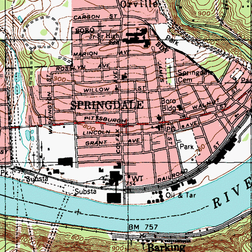 Topographic Map of Springdale, PA