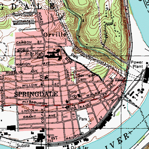 Topographic Map of Springdale Cemetery, PA