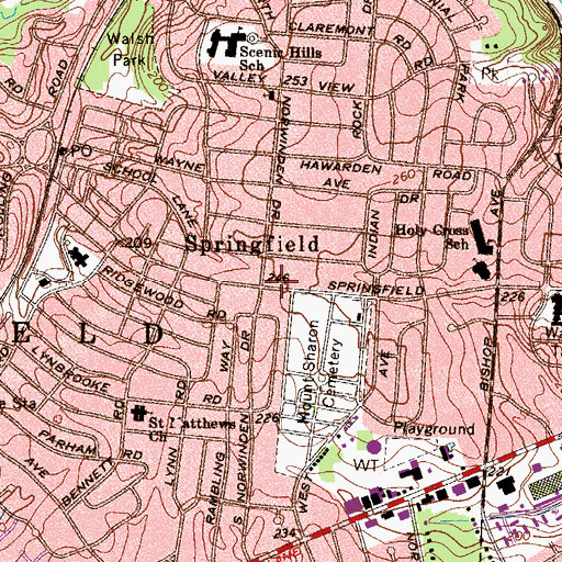 Topographic Map of Springfield, PA