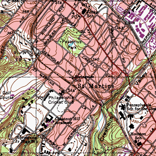 Topographic Map of Springside School, PA