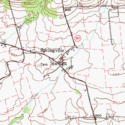 Topographic Map of Springville, PA