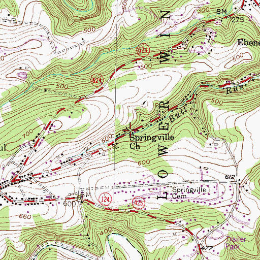 Topographic Map of Springville Church, PA