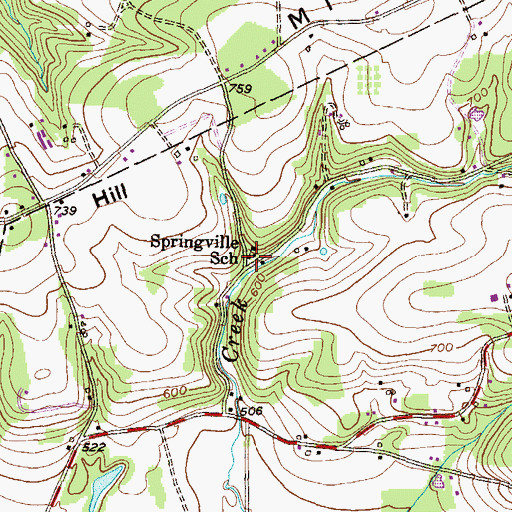 Topographic Map of Springville School, PA