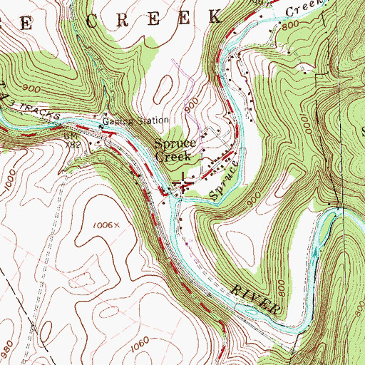 Topographic Map of Spruce Creek, PA