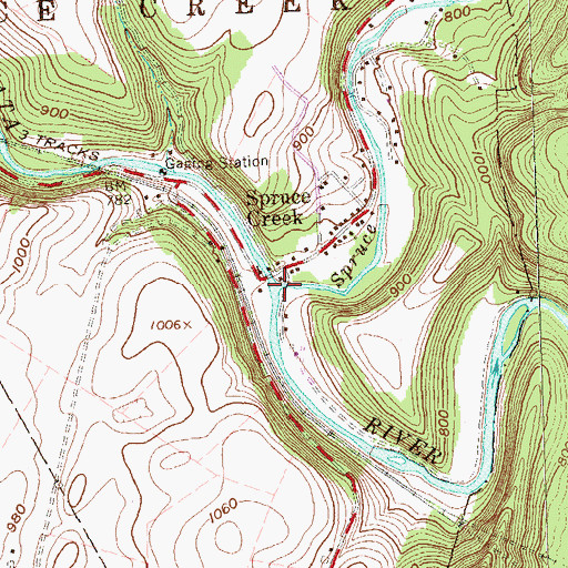 Topographic Map of Spruce Creek, PA
