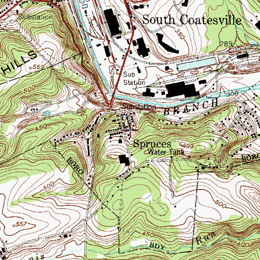 Topographic Map of Spruces, PA