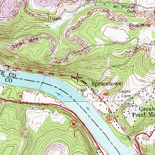 Topographic Map of Sprucetown, PA