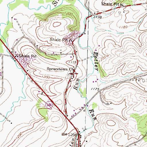 Topographic Map of Sprucetown Church, PA