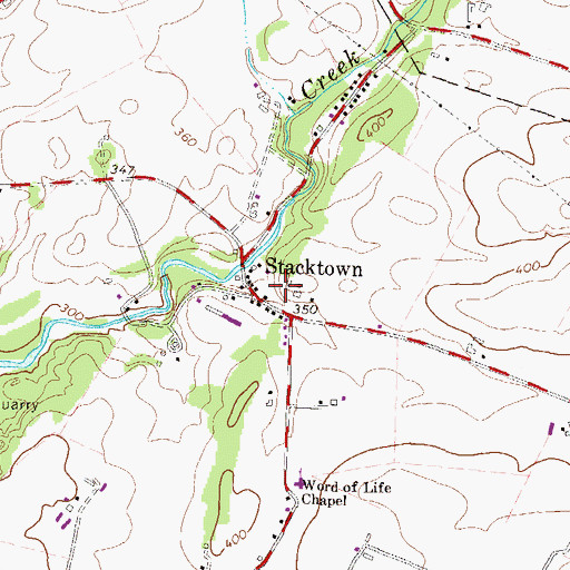 Topographic Map of Stacktown, PA