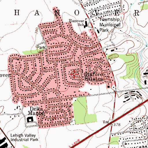 Topographic Map of Stafore Estates, PA