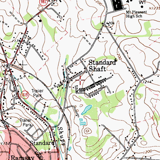 Topographic Map of Standard Shaft, PA