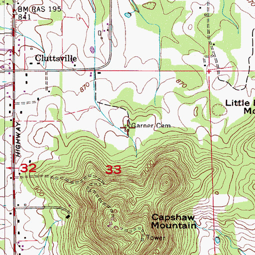 Topographic Map of Garner Cemetery, AL