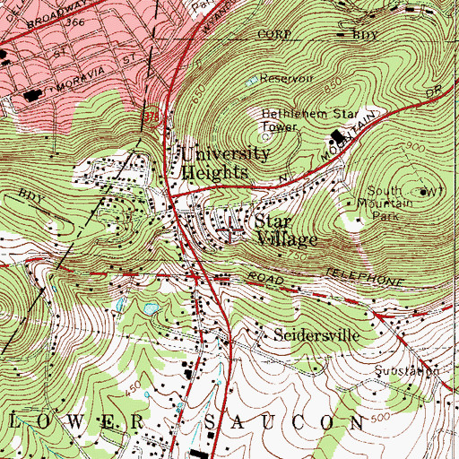 Topographic Map of Star Village, PA