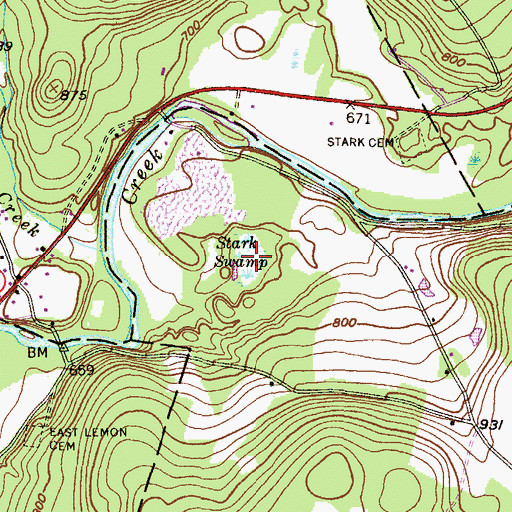 Topographic Map of Stark Swamp, PA