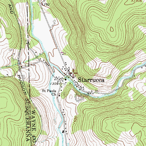 Topographic Map of Starrucca, PA