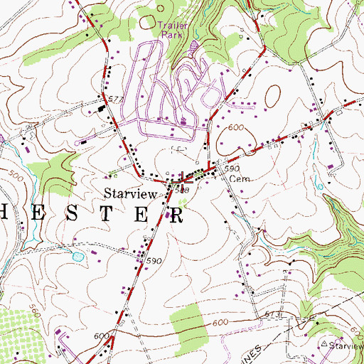 Topographic Map of Starview, PA