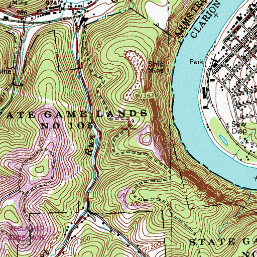 Topographic Map of State Game Lands Number 105, PA