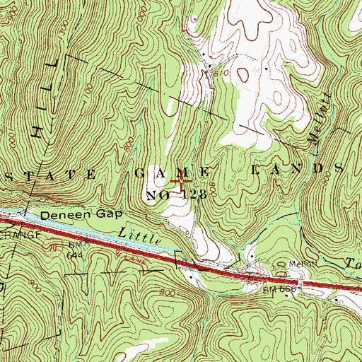 Topographic Map of State Game Lands Number 128, PA