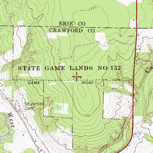 Topographic Map of State Game Lands Number 152, PA