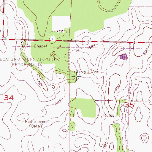 Topographic Map of Garrett Cemetery, AL