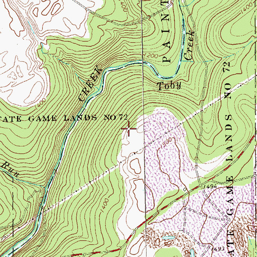 Topographic Map of State Game Lands Number 72, PA