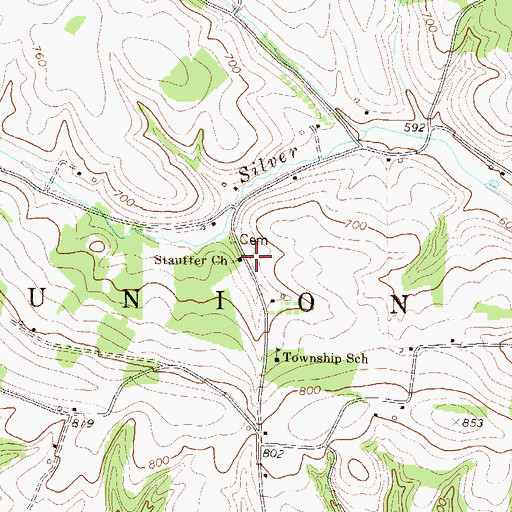 Topographic Map of Stauffer Church, PA