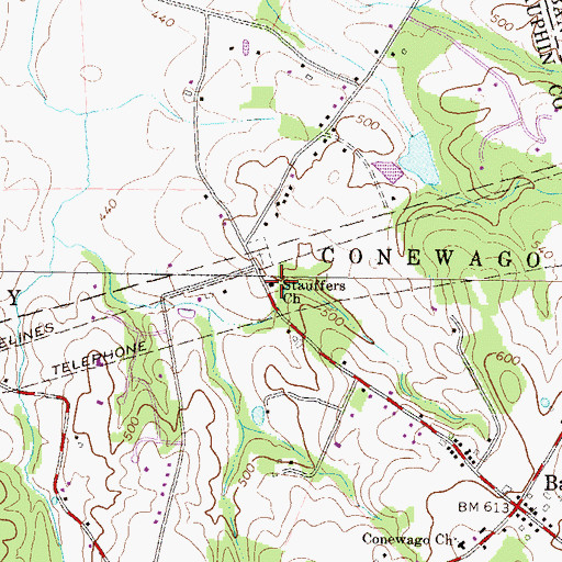 Topographic Map of Stauffers Church, PA