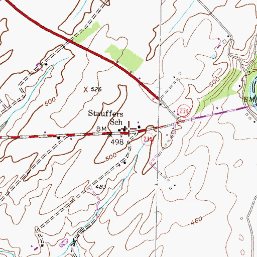 Topographic Map of Stauffers School, PA
