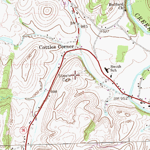 Topographic Map of Steele Cemetery, PA