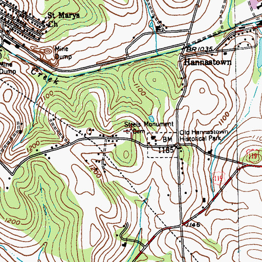 Topographic Map of Steels Monument Cemetery, PA
