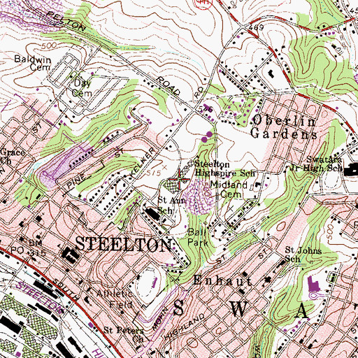 Topographic Map of Steelton Highspire School, PA