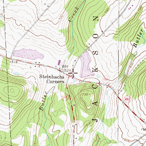 Topographic Map of Steinbachs Corners, PA