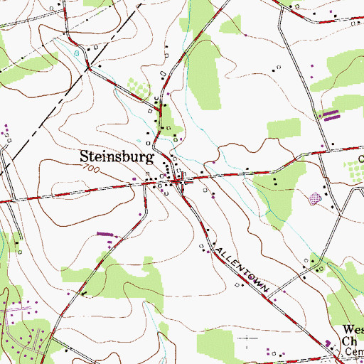 Topographic Map of Steinsburg, PA
