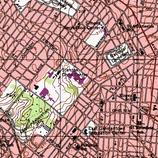 Topographic Map of Stenton Child Center, PA