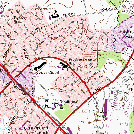 Topographic Map of Stephen Decatur School, PA