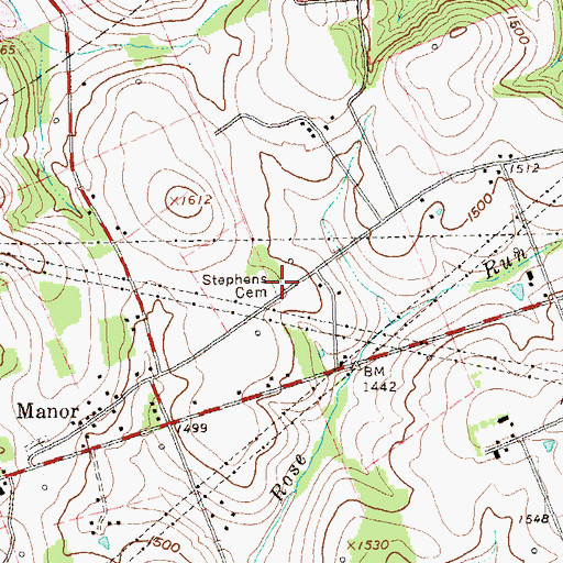 Topographic Map of Stephens Cemetery, PA