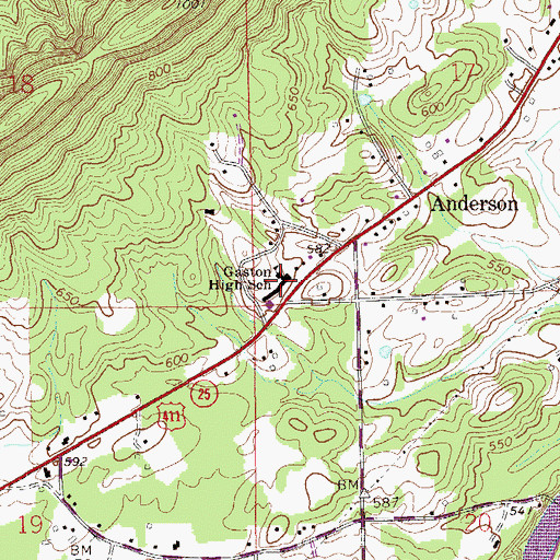 Topographic Map of Gaston High School, AL