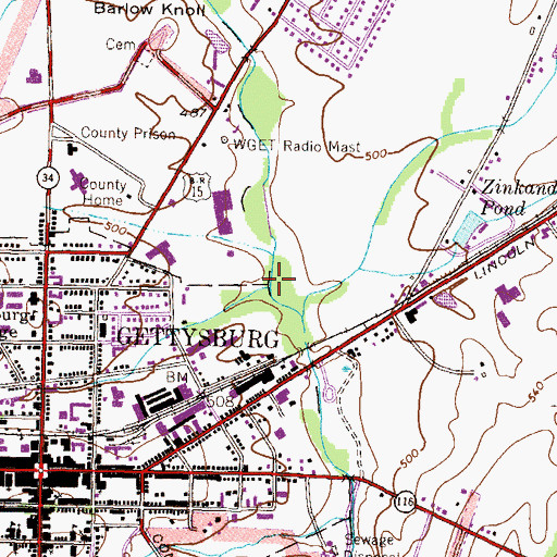 Topographic Map of Stevens Run, PA
