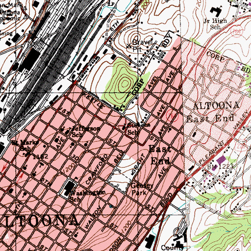 Topographic Map of Stevens School, PA