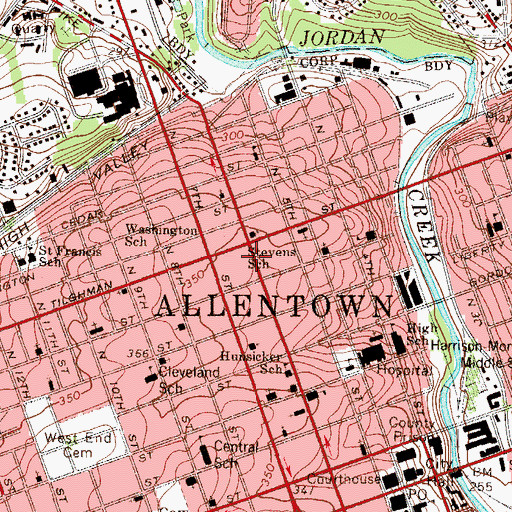 Topographic Map of Stevens School, PA