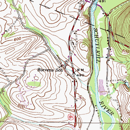 Topographic Map of Stevens School, PA