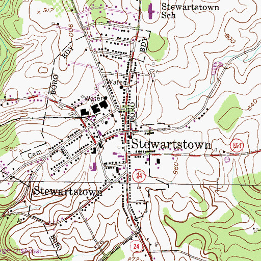 Topographic Map of Stewartstown, PA