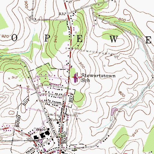 Topographic Map of Stewartstown School, PA