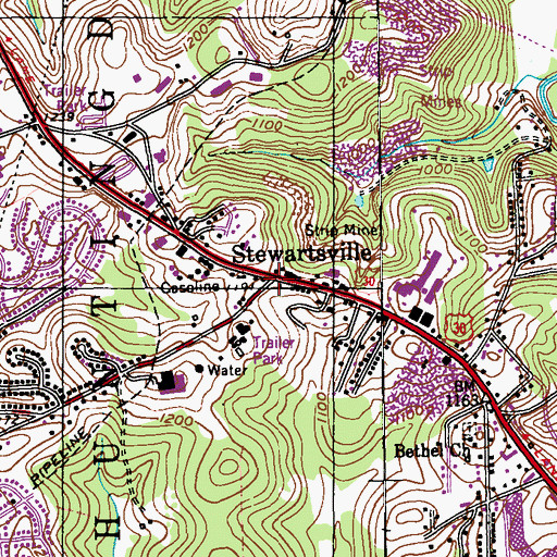 Topographic Map of Stewartsville, PA